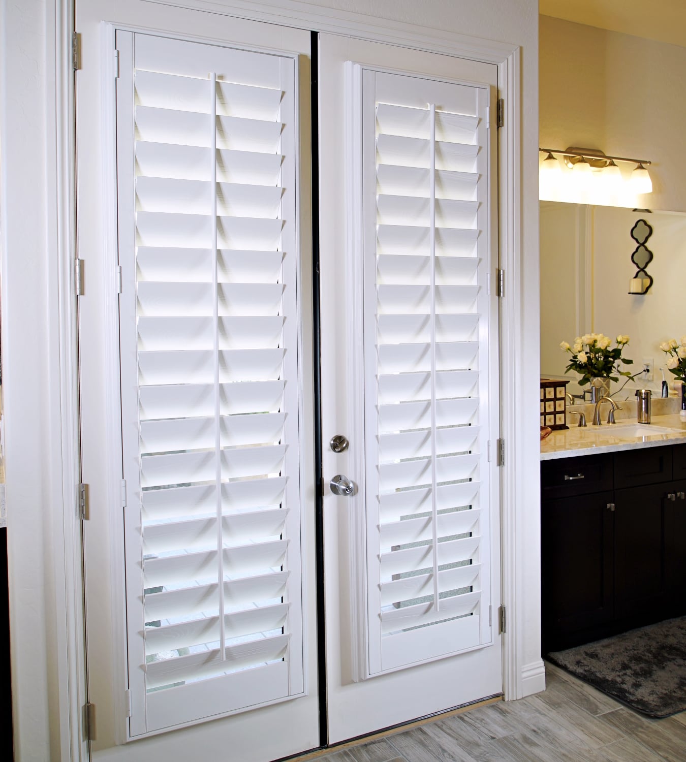French doors with plantation shutters